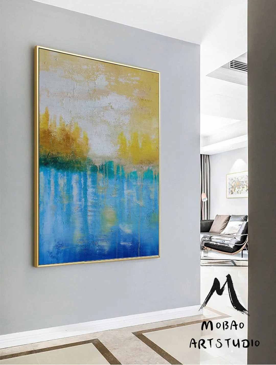 Pop Landscape Blue Abstract Canvas Artwork LF0RB wall art